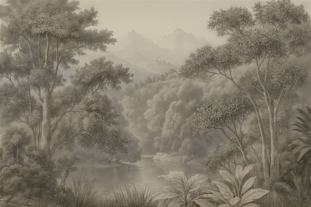 Fototapeta Tropikalny las w odcieniach szarości.