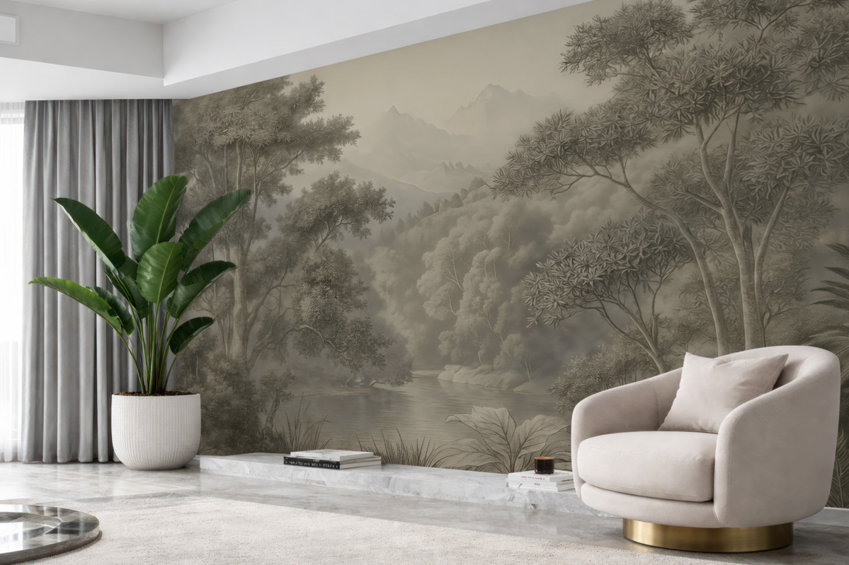 Fototapeta Tropikalny las w odcieniach szarości.