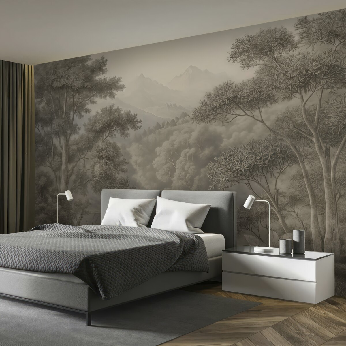 Fototapeta Tropikalny las w odcieniach szarości.