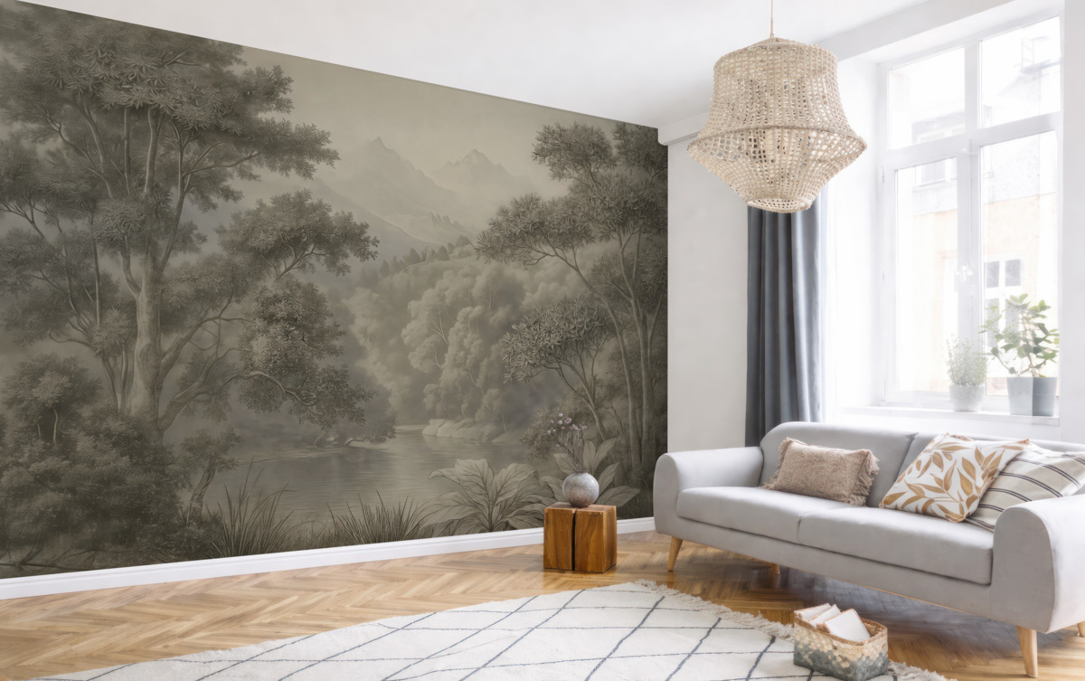 Fototapeta Tropikalny las w odcieniach szarości.