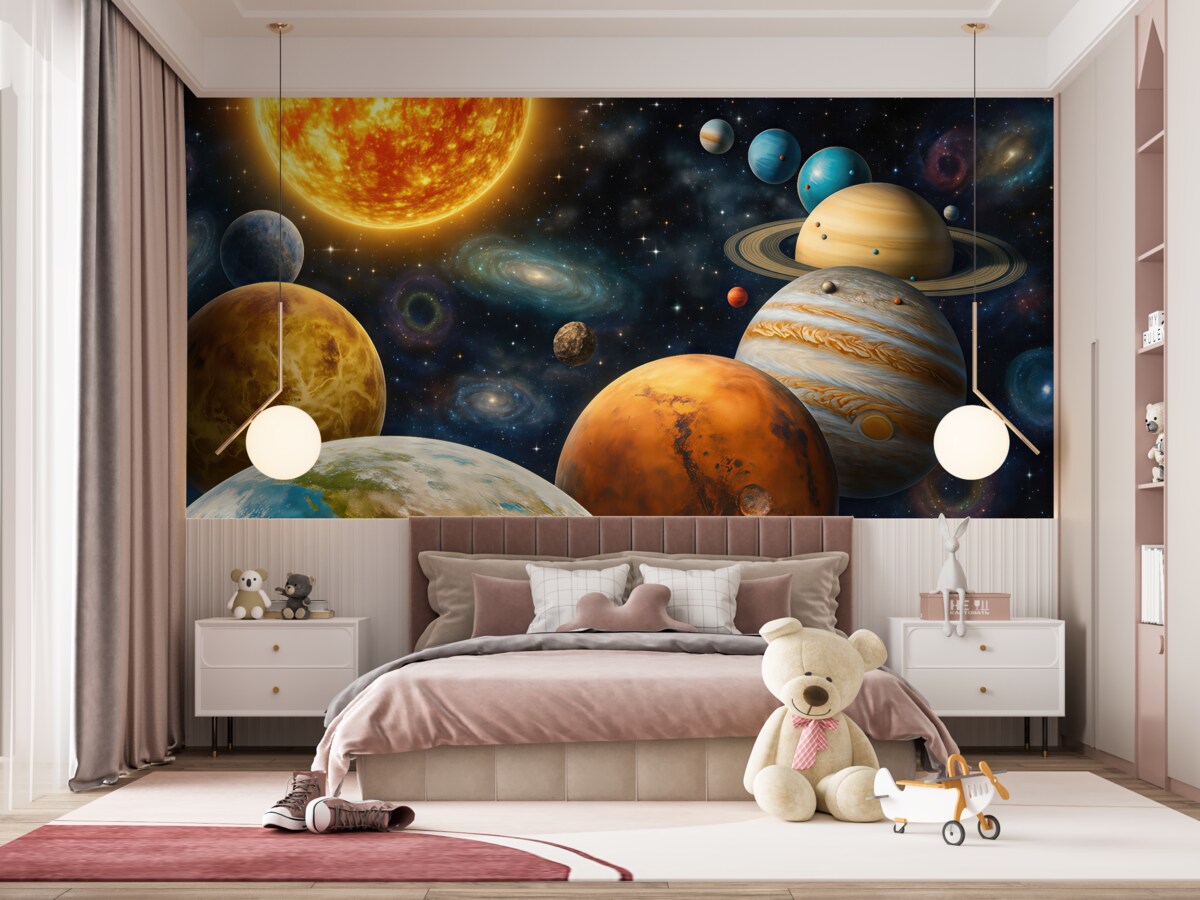 Fototapeta Kolorowe ciała niebieskie Układu Słonecznego.