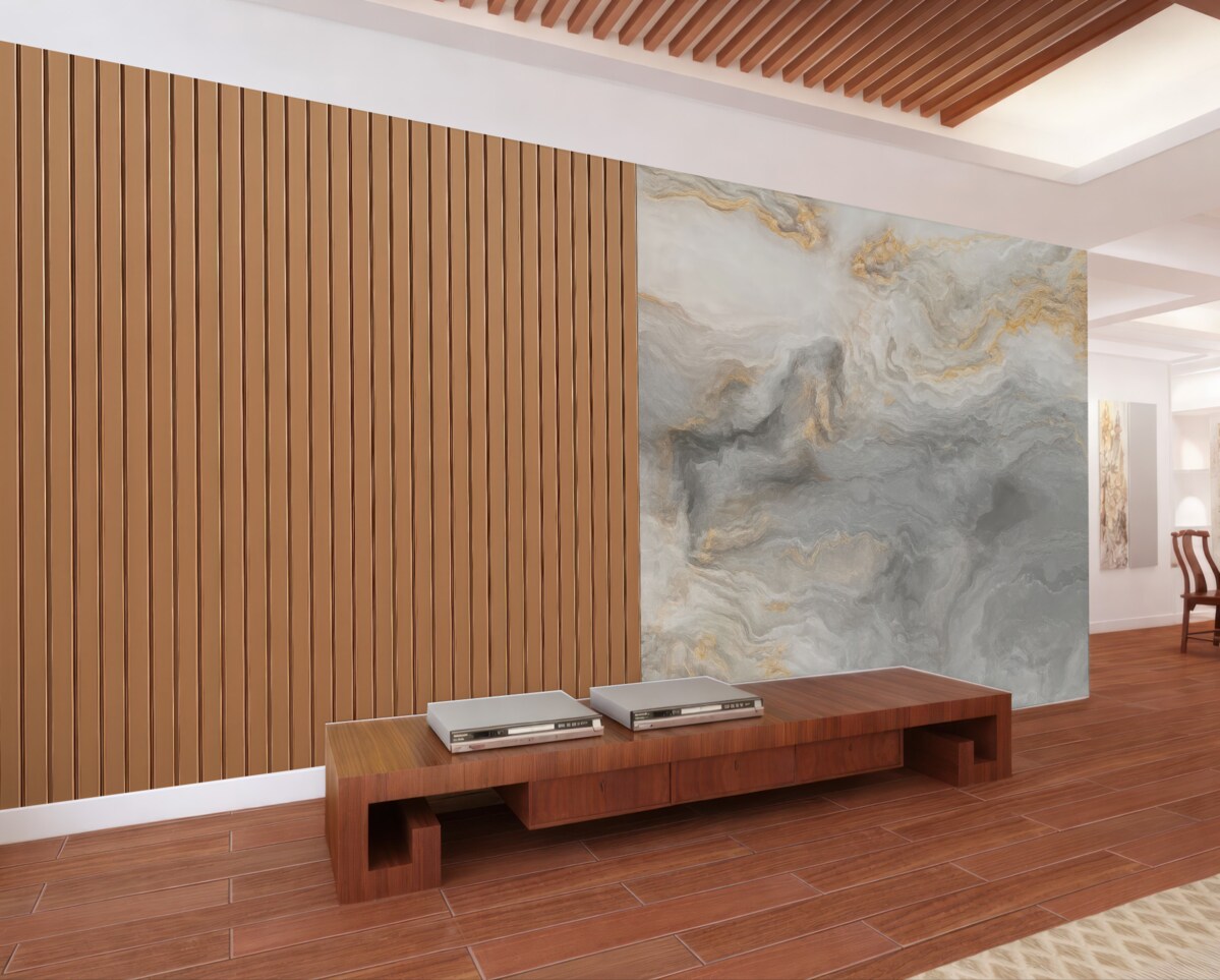 Fototapeta Drewniane deski z marmurem.