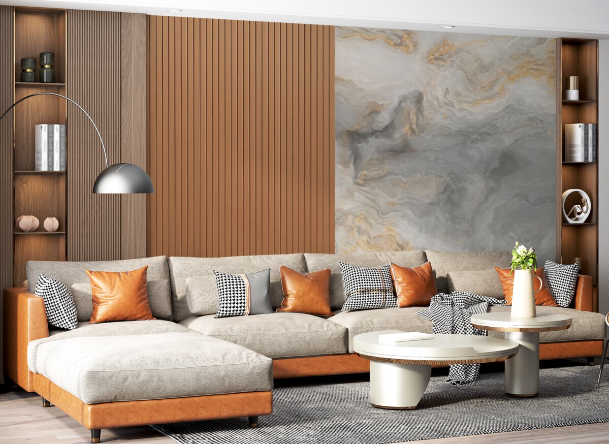 Fototapeta Drewniane deski z marmurem.