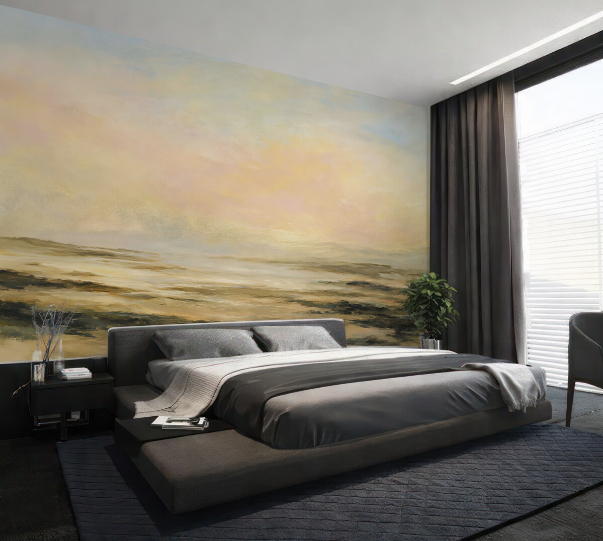 Fototapeta Zachód słońca na tropikalnym wybrzeżu, elegancki minimalizm i loft.