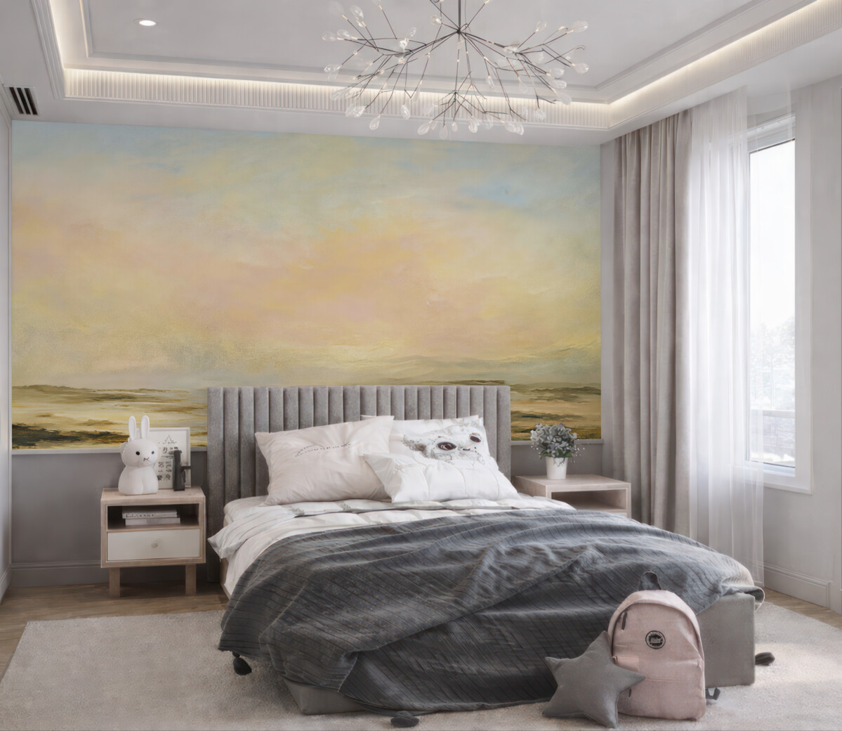 Fototapeta Zachód słońca na tropikalnym wybrzeżu, elegancki minimalizm i loft.