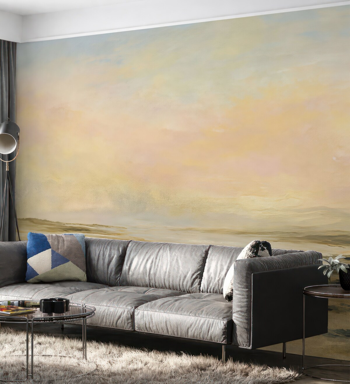 Fototapeta Zachód słońca na tropikalnym wybrzeżu, elegancki minimalizm i loft.