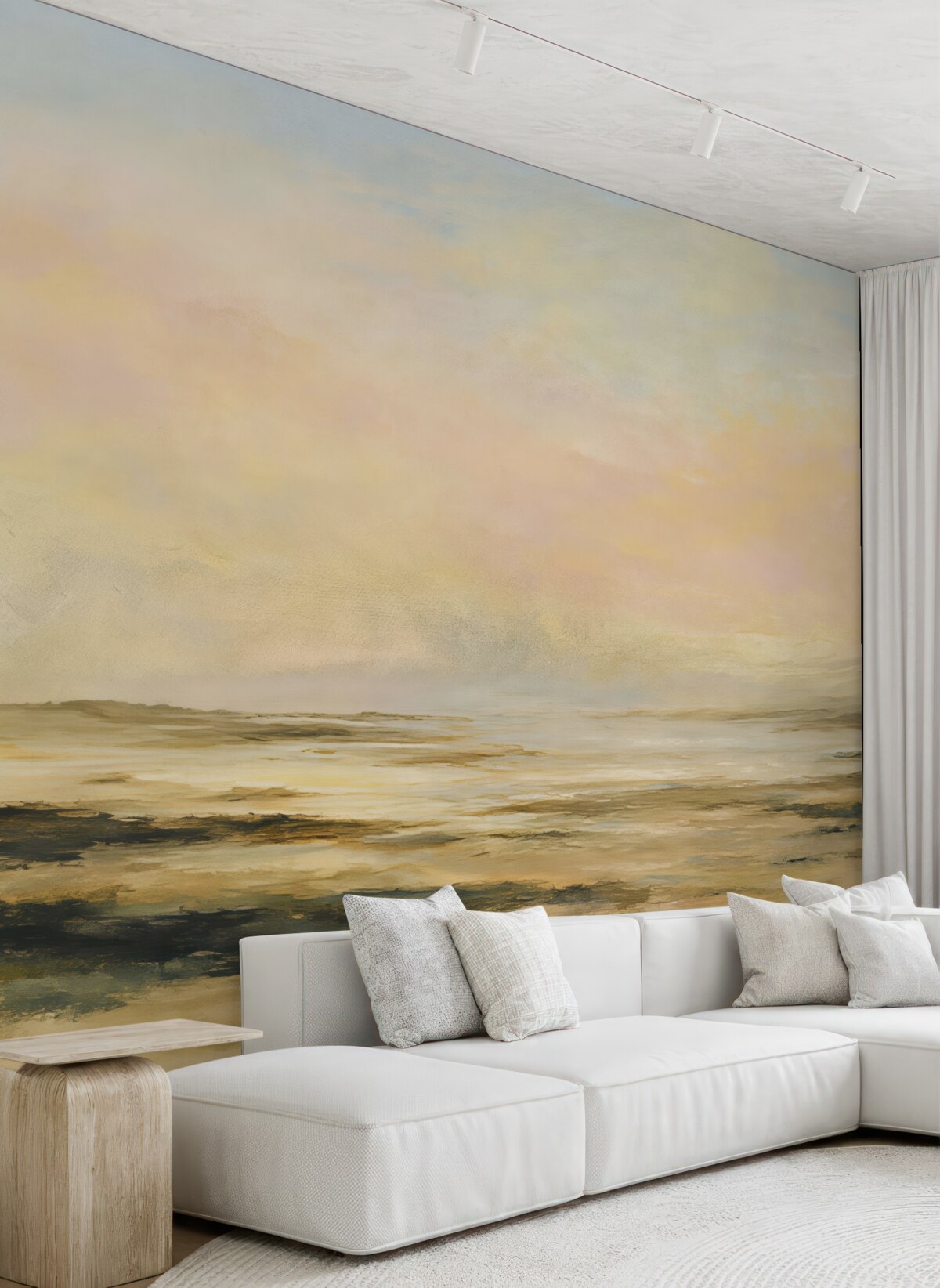 Fototapeta Zachód słońca na tropikalnym wybrzeżu, elegancki minimalizm i loft.