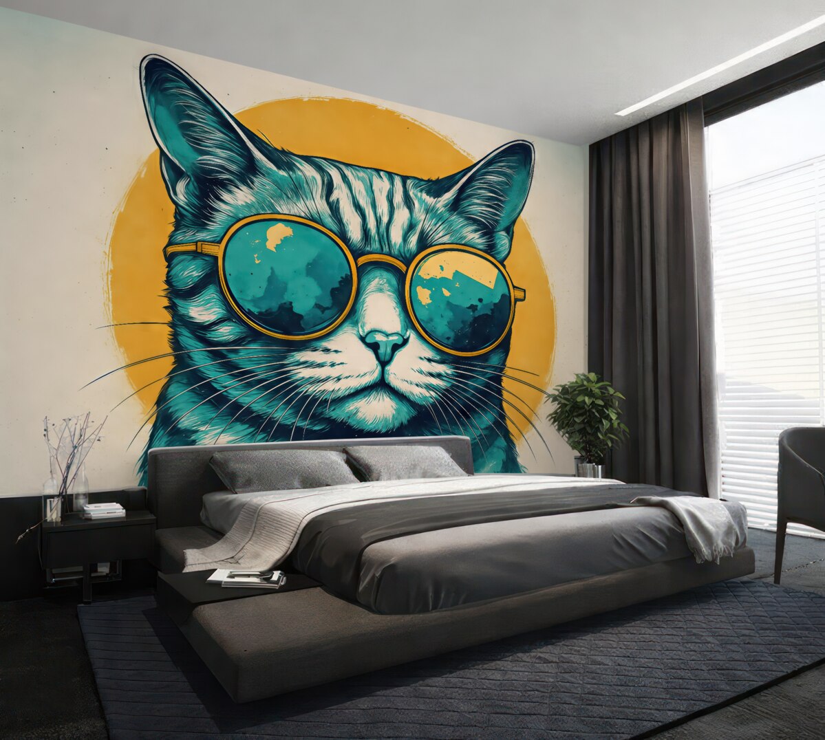 Fototapeta Obrazek radosnego, uśmiechniętego psa w okularach.