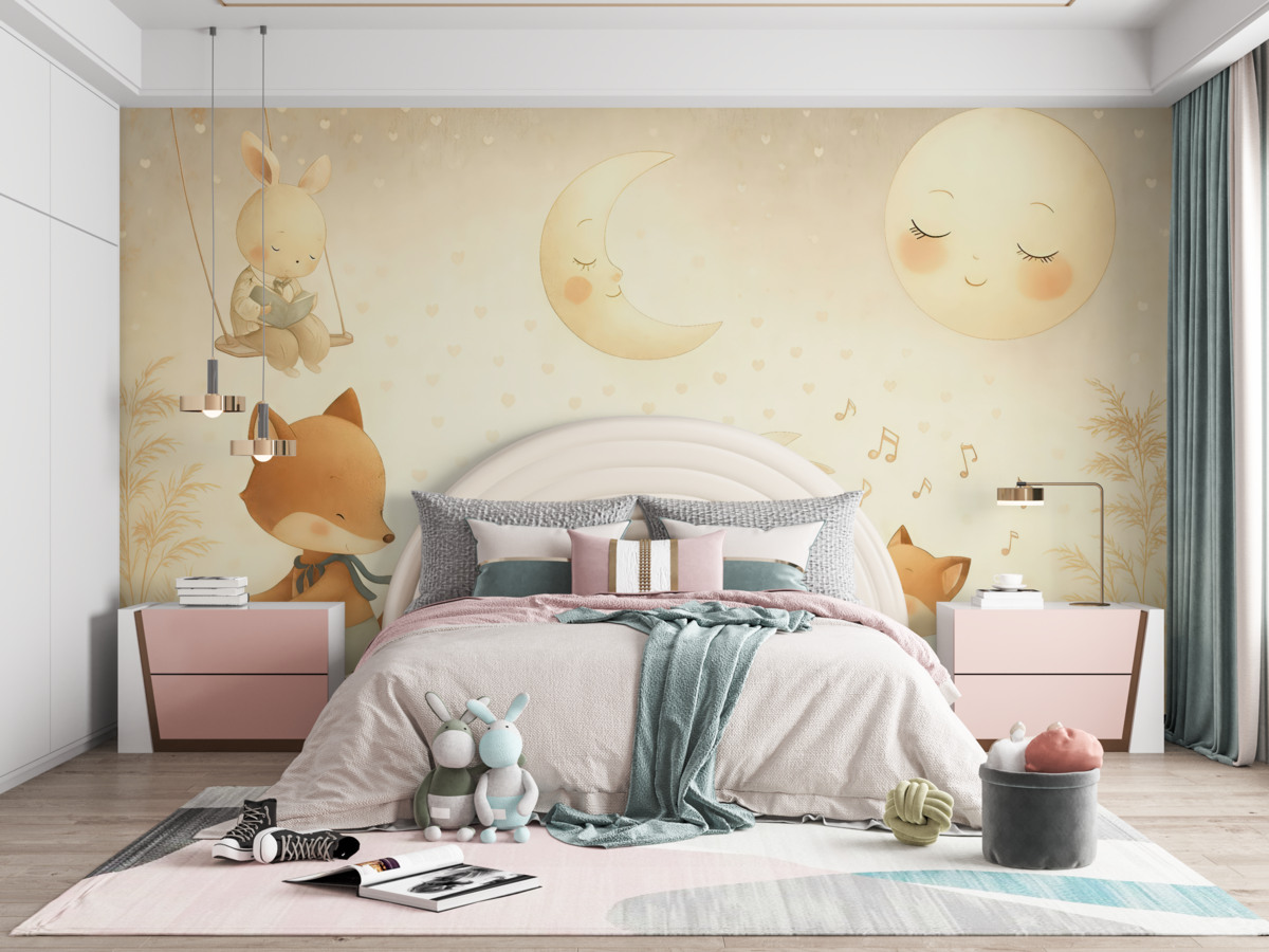 Fototapeta Projekt wzoru ściennego z urokliwymi zwierzętami.