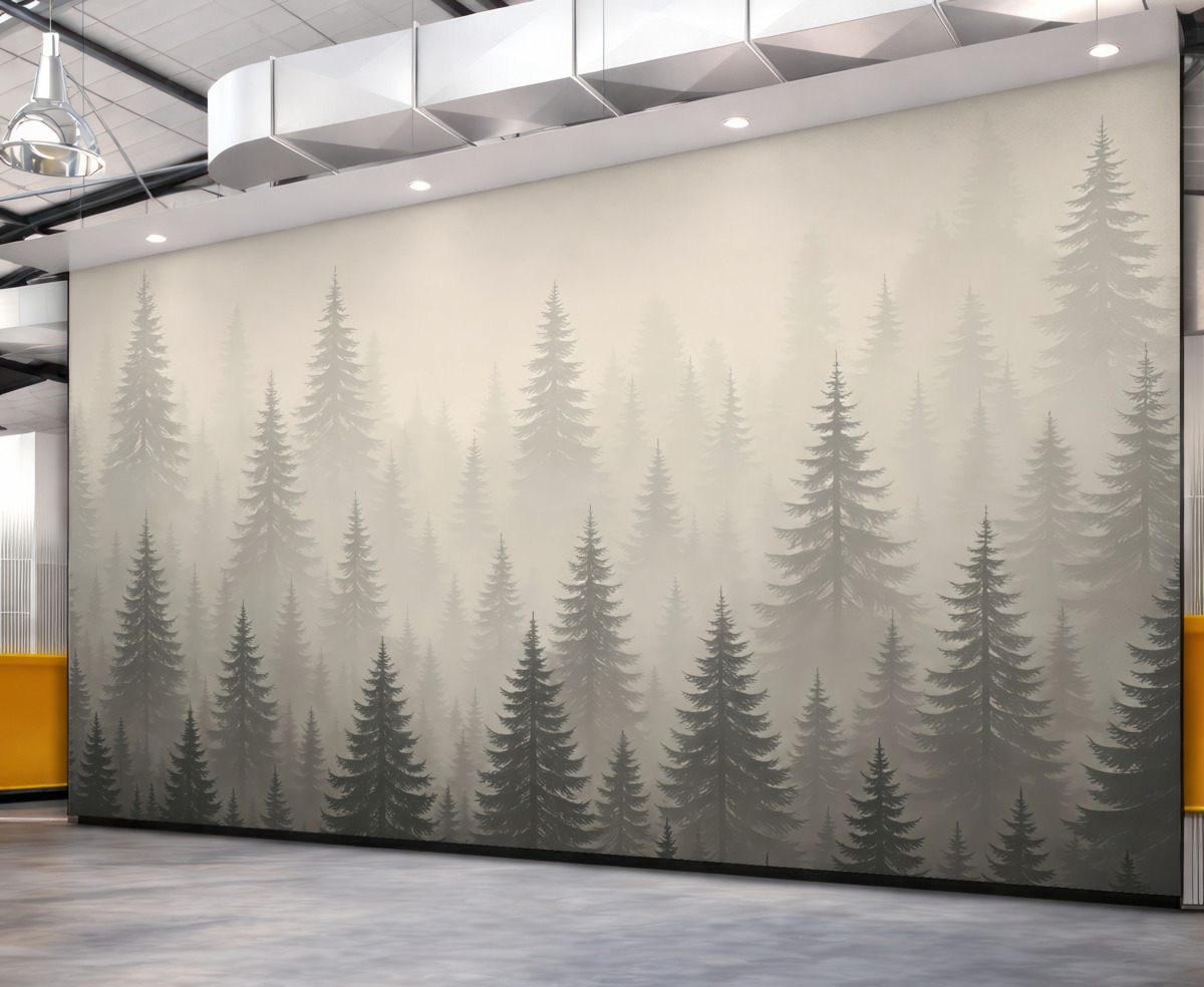 Fototapeta Jednokolorowa grafika wiecznie zielonego lasu.