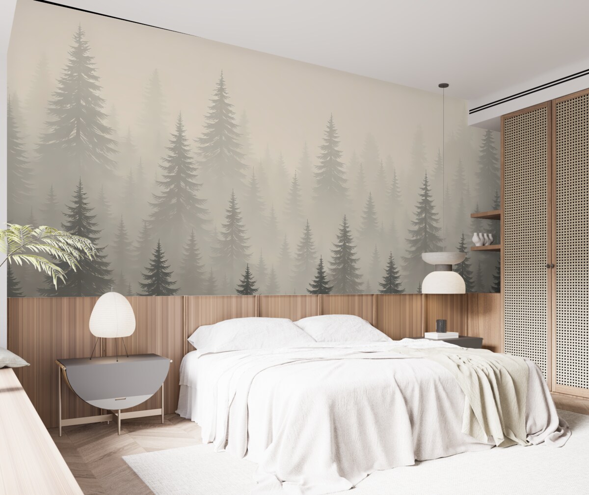 Fototapeta Jednokolorowa grafika wiecznie zielonego lasu.