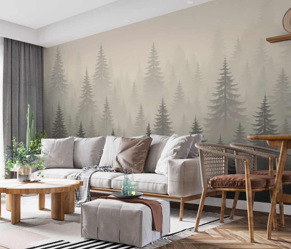 Fototapeta Jednokolorowa grafika wiecznie zielonego lasu.