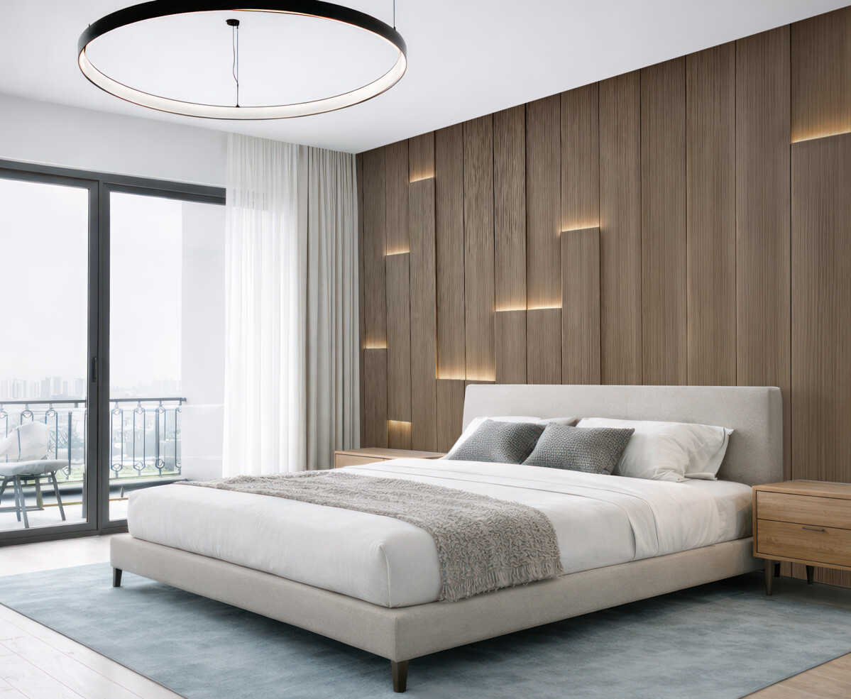 Fototapeta Tradycyjne drewniane panele z iluminacją 3D.