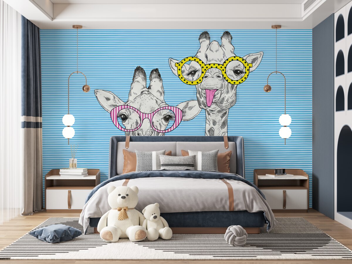 Fototapeta Żyrafy w niezwykłych, modnych okularach.