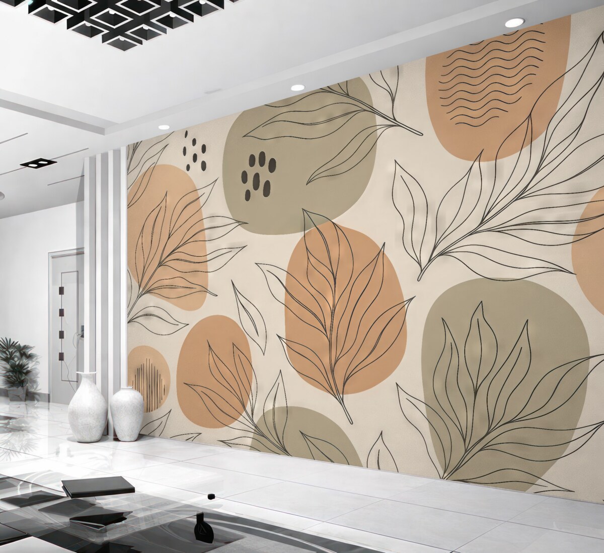 Fototapeta Liście tropikalne są malowane ręcznie w nieskończony wzór.