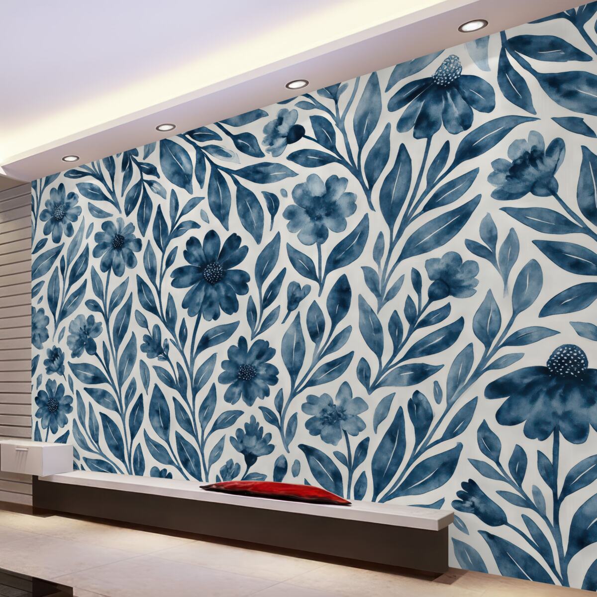 Fototapeta Stylowy kwiatowy motyw w odcieniach błękitu.