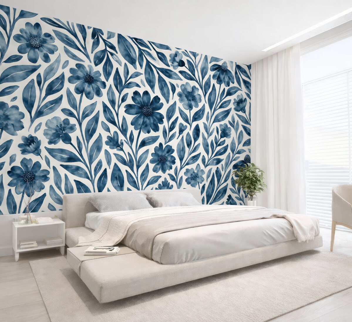 Fototapeta Stylowy kwiatowy motyw w odcieniach błękitu.