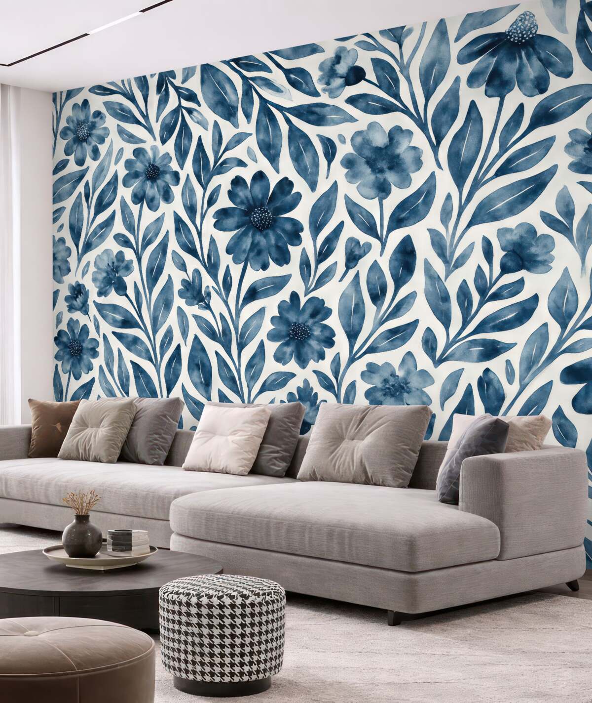 Fototapeta Stylowy kwiatowy motyw w odcieniach błękitu.