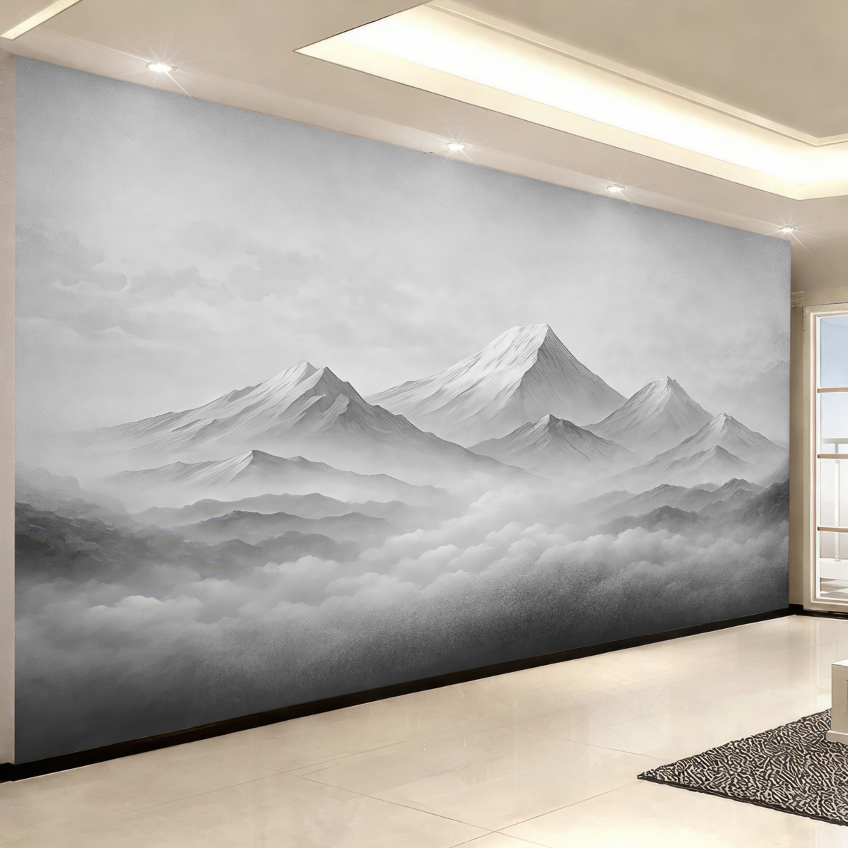 Fototapeta Góry w obłokach, mglisto, szara barwa, pejzaż.