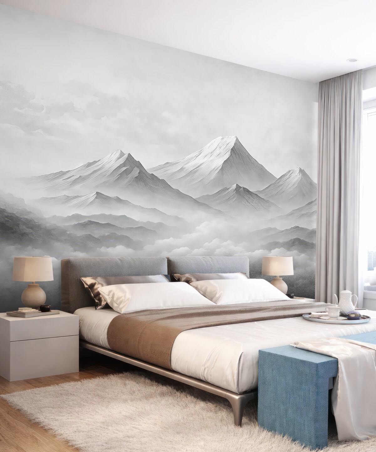 Fototapeta Góry w obłokach, mglisto, szara barwa, pejzaż.