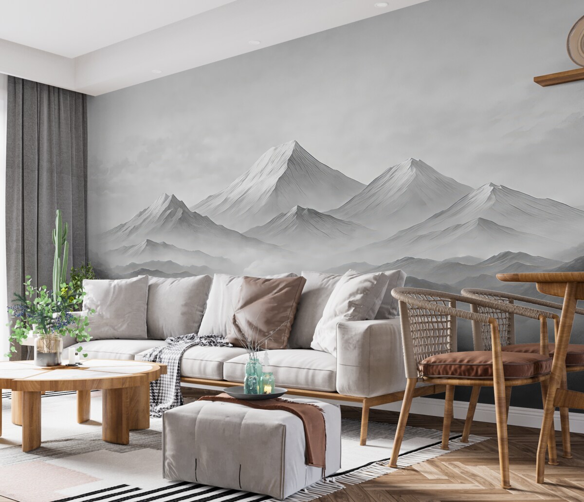 Fototapeta Góry w obłokach, mglisto, szara barwa, pejzaż.