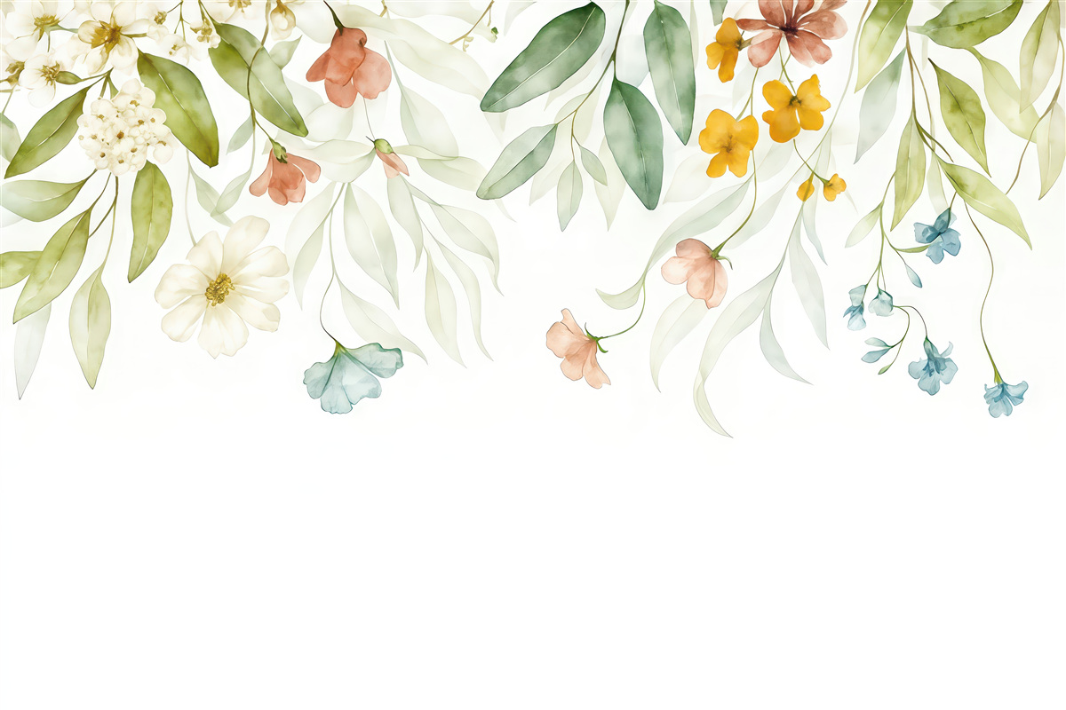 Fototapeta Rośliny i liście na jasnym tle.