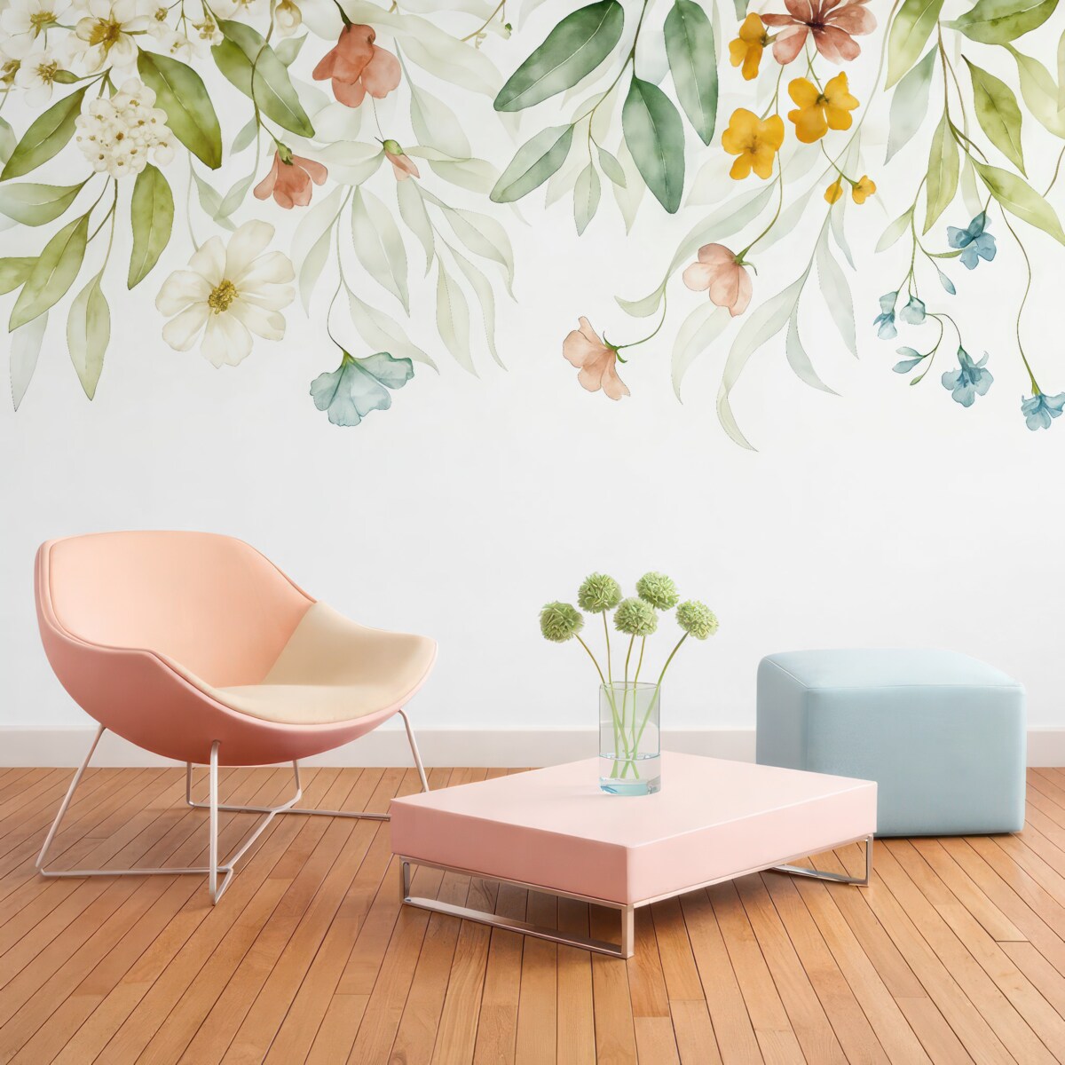 Fototapeta Rośliny i liście na jasnym tle.