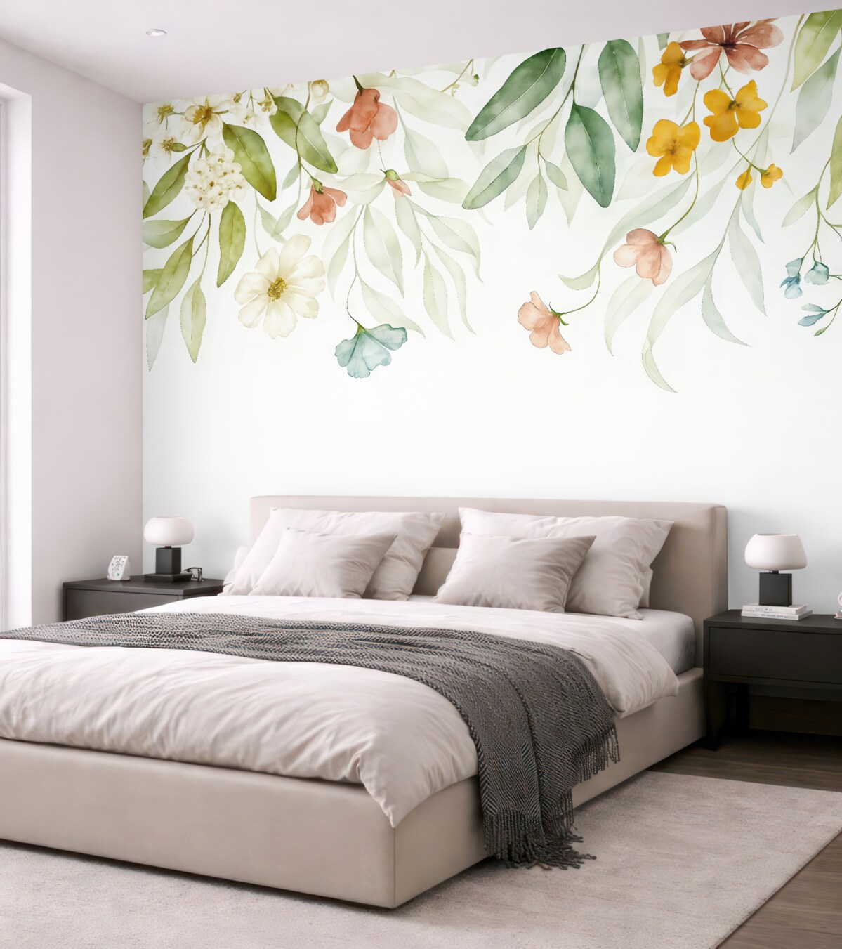 Fototapeta Rośliny i liście na jasnym tle.