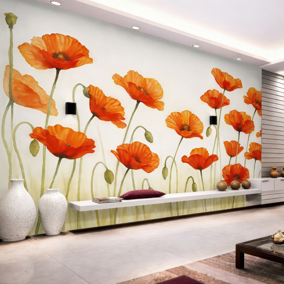 Fototapeta Makowe akwarele na jasnym tle.