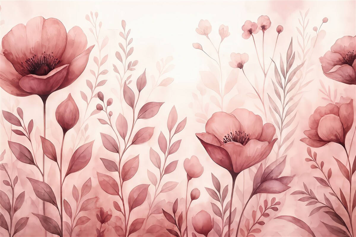 Fototapeta Różowe rośliny na jasnym tle.