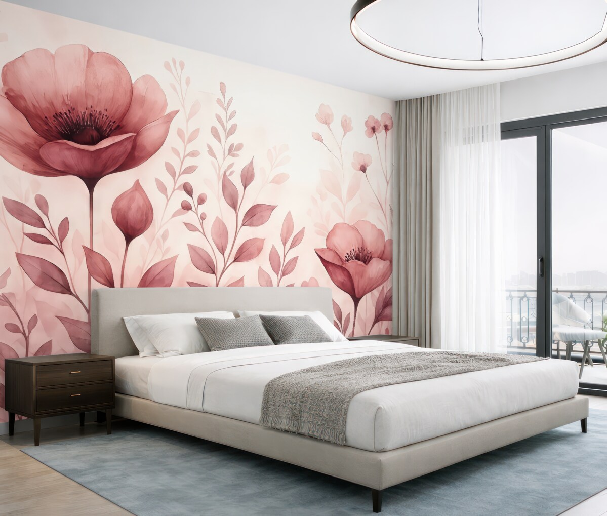 Fototapeta Różowe rośliny na jasnym tle.