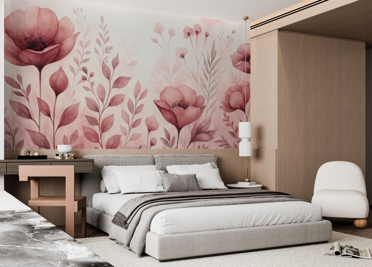 Fototapeta Różowe rośliny na jasnym tle.