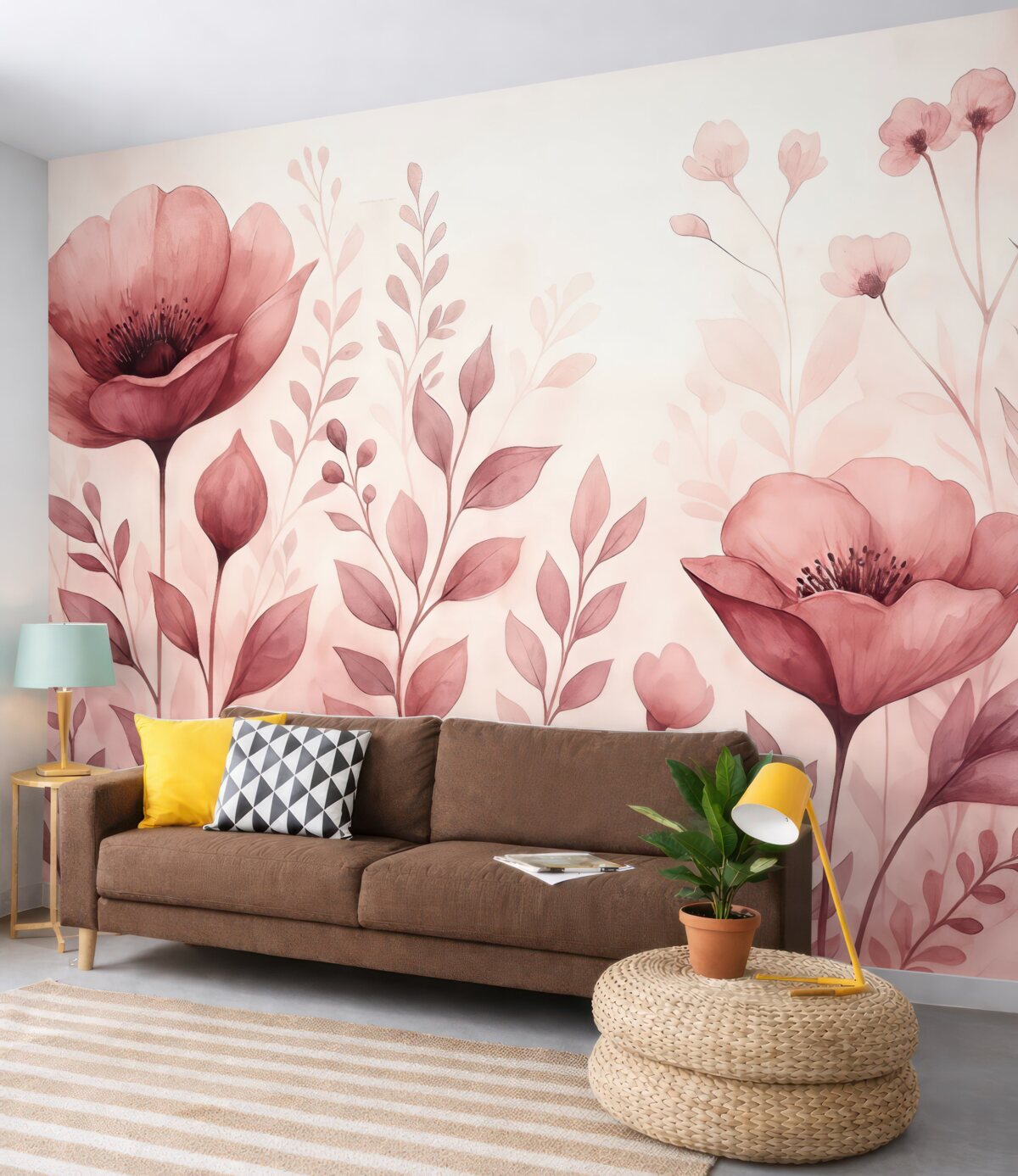 Fototapeta Różowe rośliny na jasnym tle.