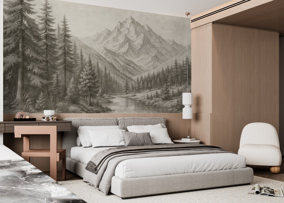 Fototapeta Pejzaż alpejskich szczytów, prostota, zielone odcienie.