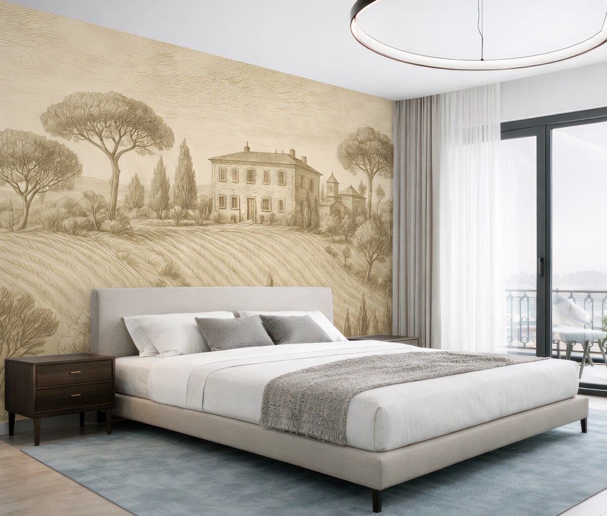 Fototapeta Cicha okolica z delikatnymi wzgórzami.