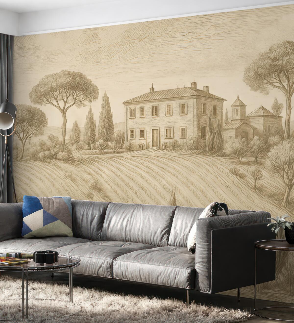 Fototapeta Cicha okolica z delikatnymi wzgórzami.