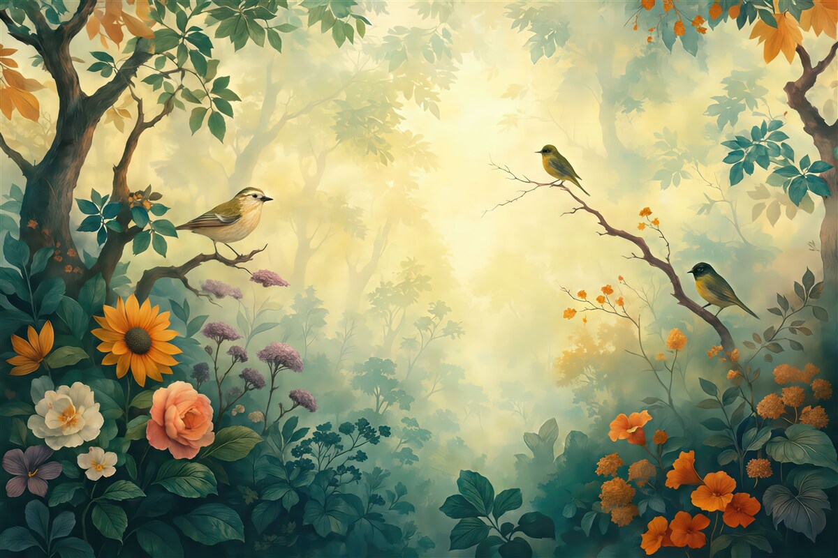 Fototapeta Odcienie ptaków w lesie