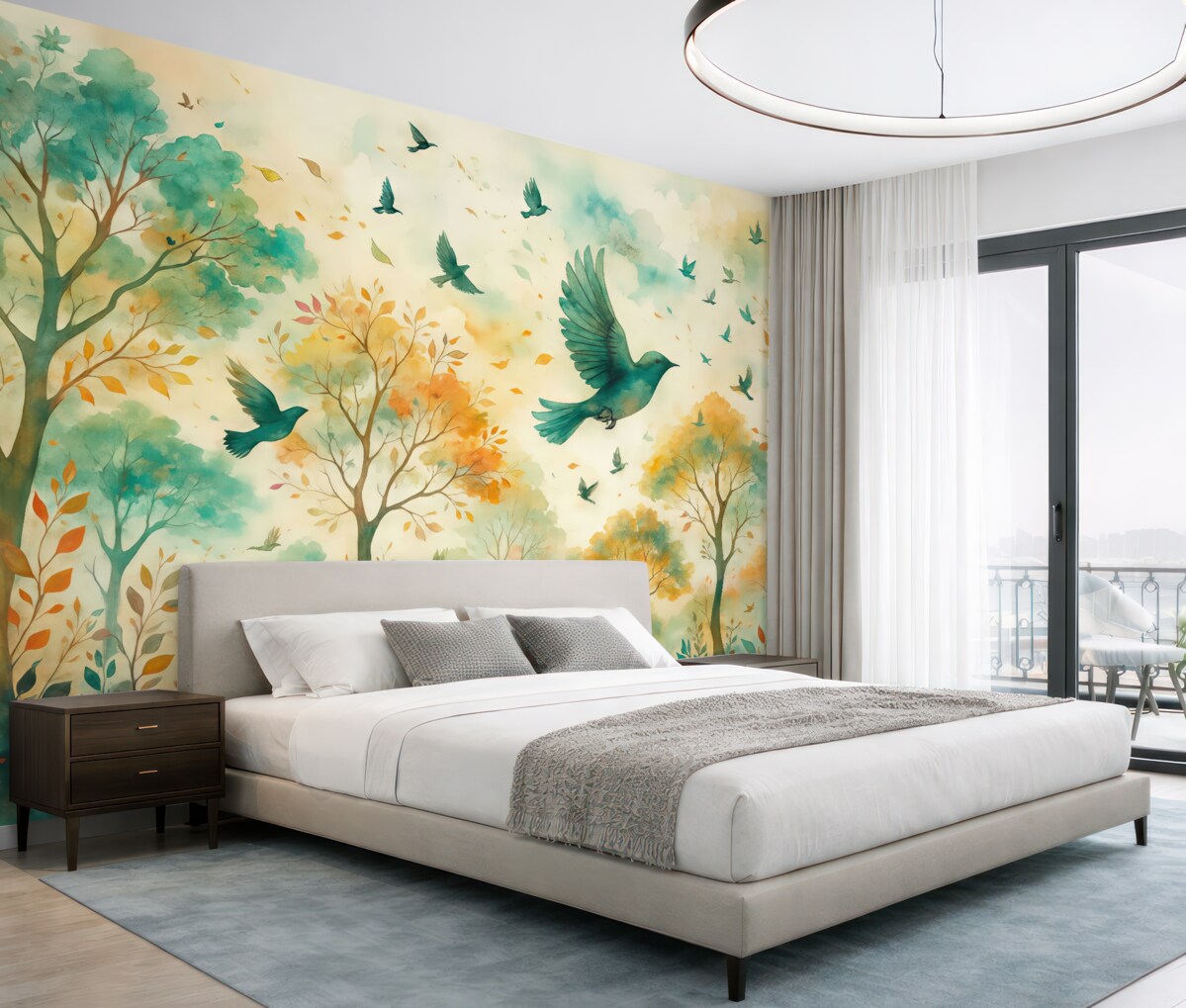 Fototapeta Odcienie ptaków na jesiennych konarach.