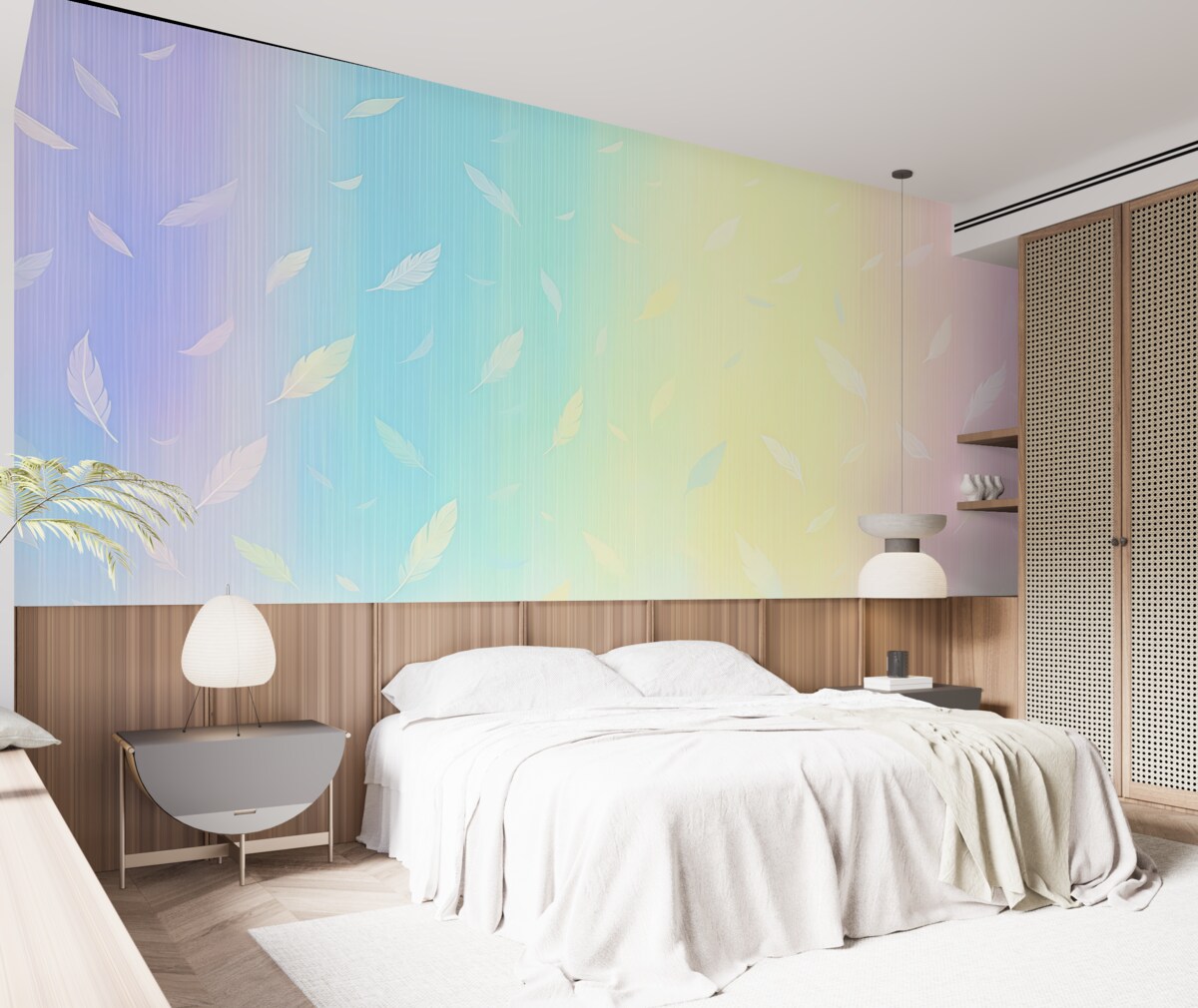 Fototapeta Tęcza z piórkami, młodzież, opowieść, przejście kolorów.