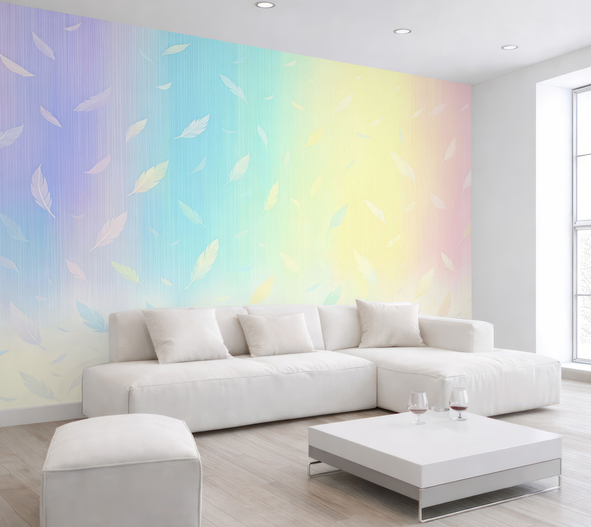 Fototapeta Tęcza z piórkami, młodzież, opowieść, przejście kolorów.