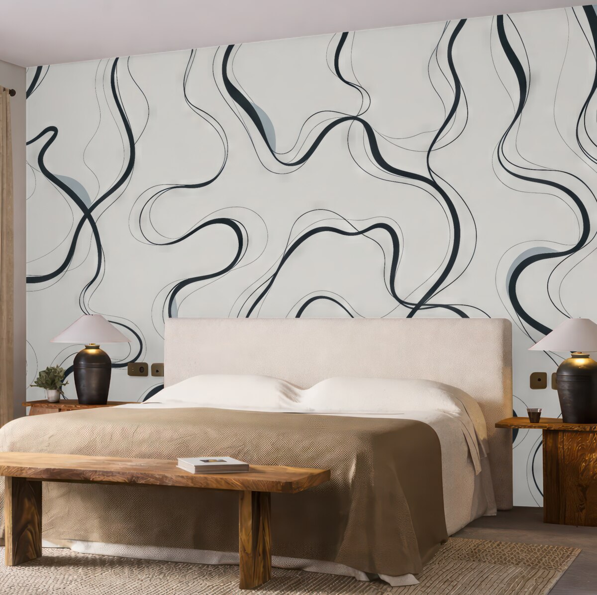 Fototapeta Rysunek atramentem, abstrakcyjny motyw, geomertyczne kształty, szarość i błękit.