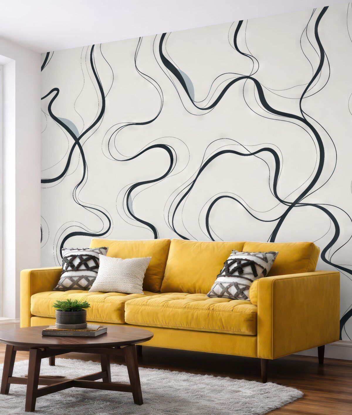 Fototapeta Rysunek atramentem, abstrakcyjny motyw, geomertyczne kształty, szarość i błękit.