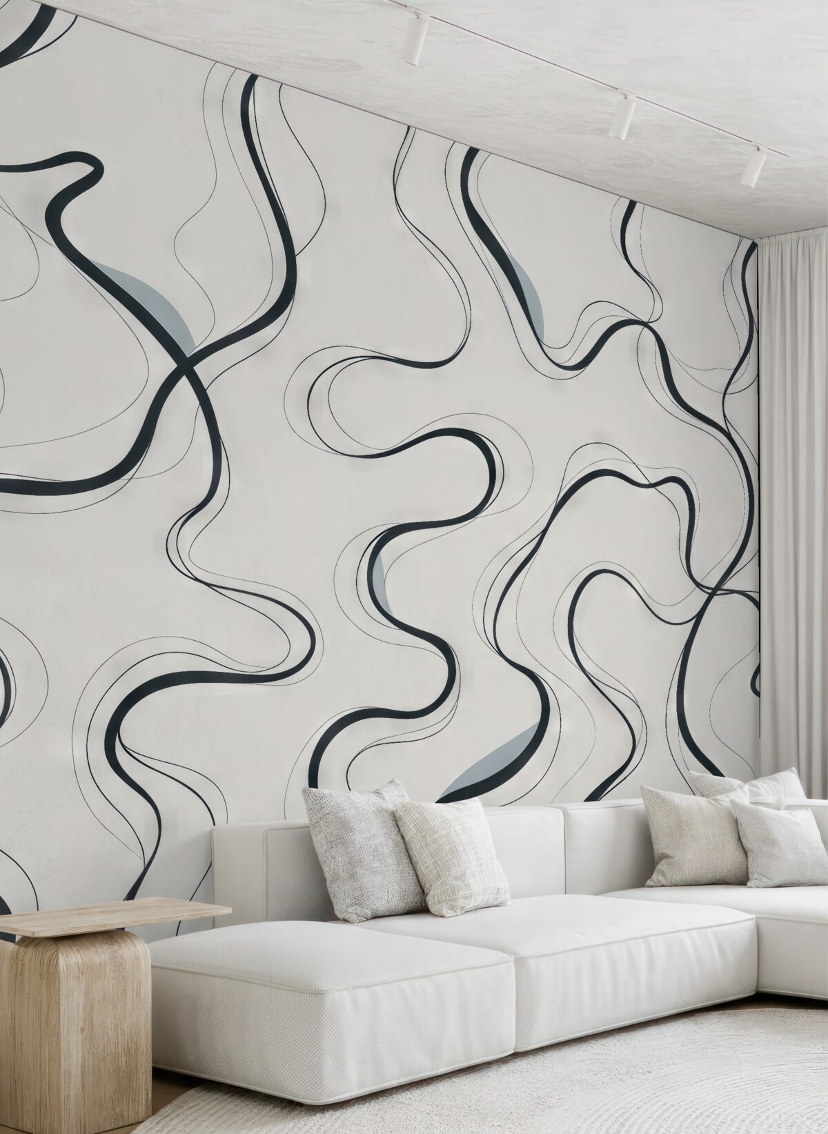 Fototapeta Rysunek atramentem, abstrakcyjny motyw, geomertyczne kształty, szarość i błękit.