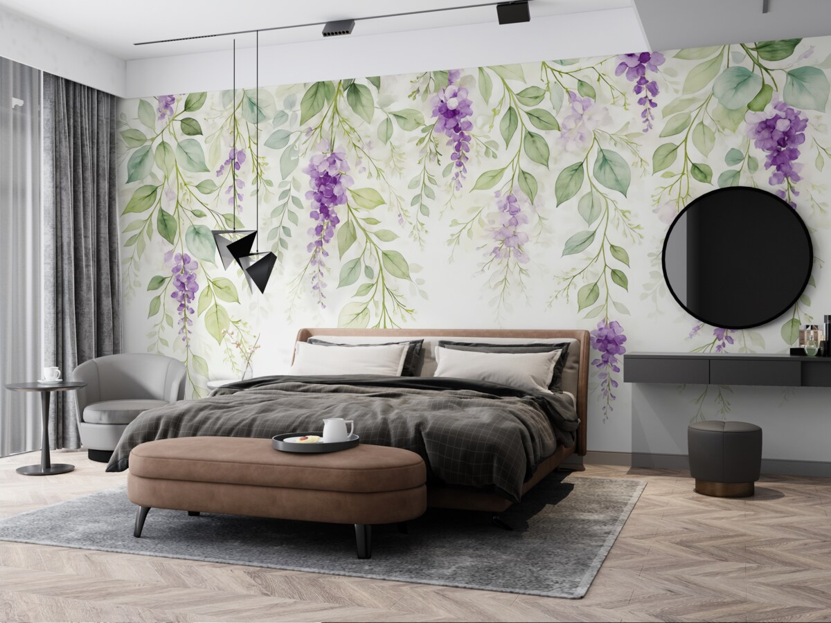 Fototapeta Akwarelowa aranżacja z kwiatami lawendy.