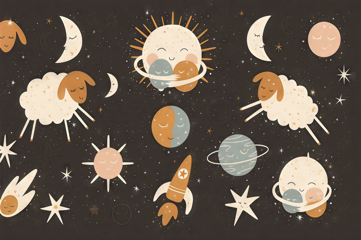 Fototapeta Senny wieczór z figlarnymi barankami.