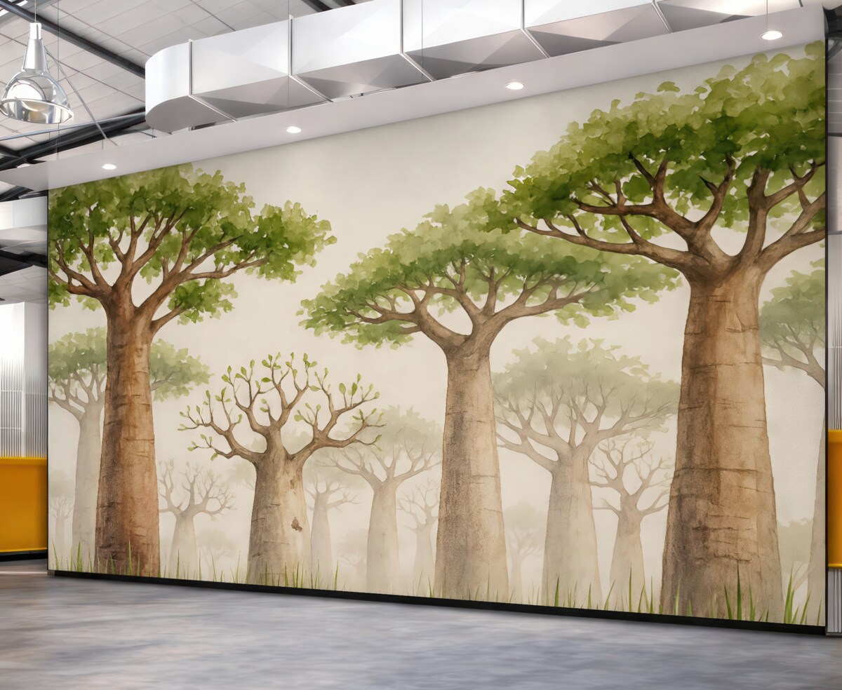 Fototapeta Baobab, inspiracja safari, las, odcienie beżu i zieleni.