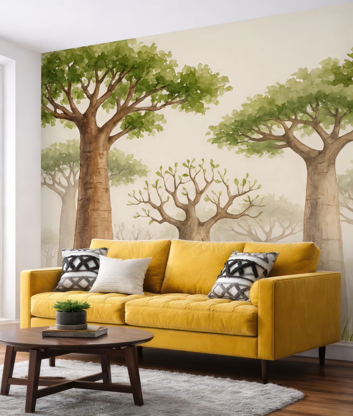 Fototapeta Baobab, inspiracja safari, las, odcienie beżu i zieleni.