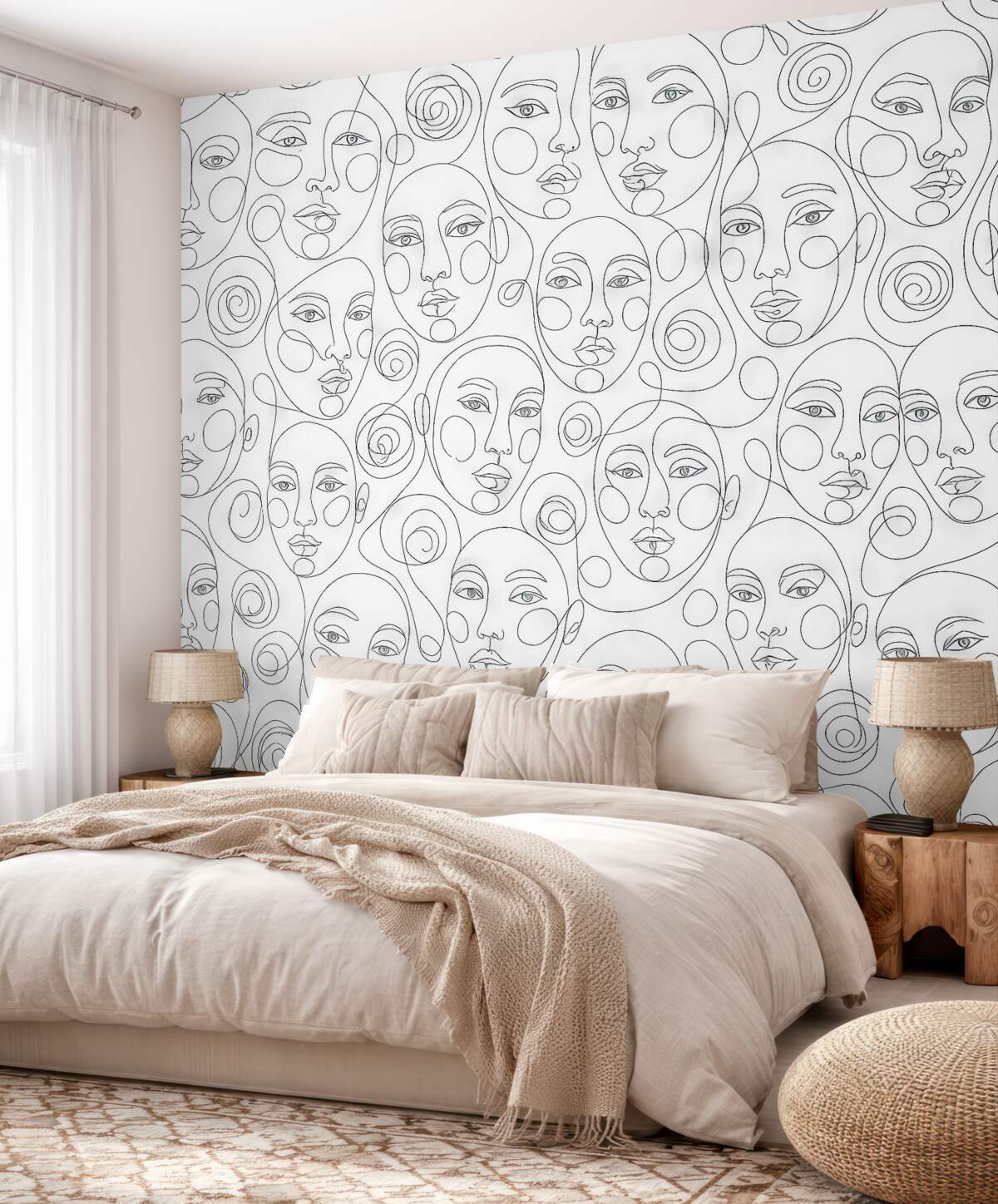 Fototapeta Postacie ludzi z graficznymi konturami twarzy w stylu boho to świeży trend.