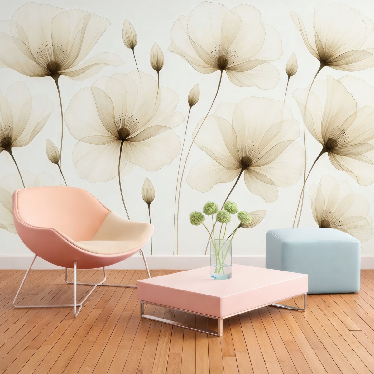 Fototapeta Przezroczyste kwiaty malowane akwarelą.