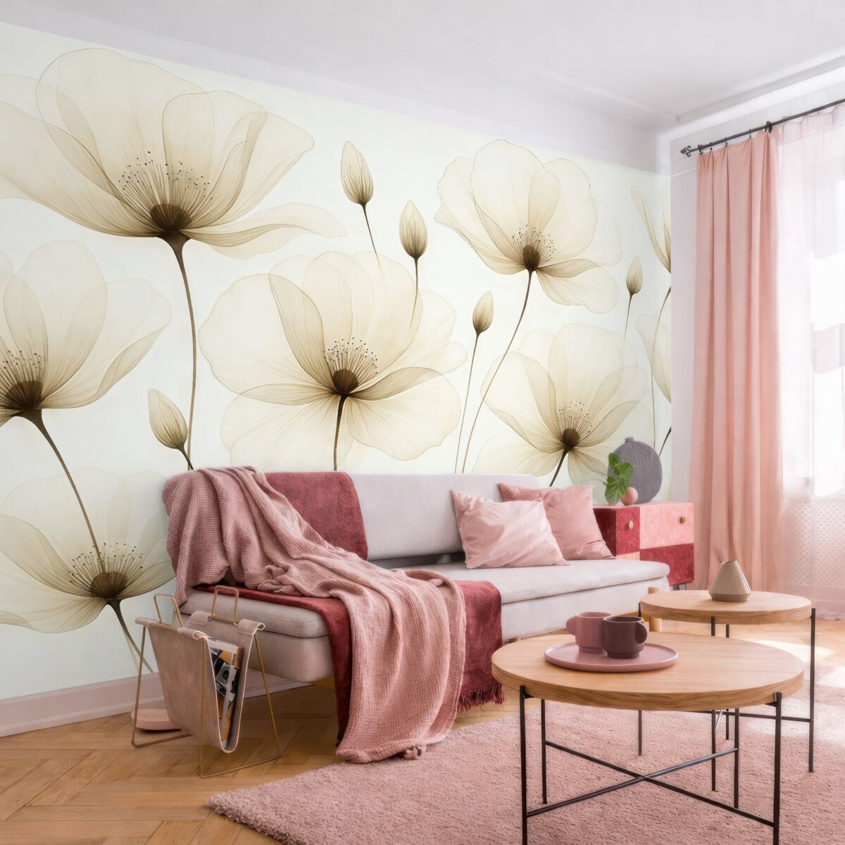 Fototapeta Przezroczyste kwiaty malowane akwarelą.